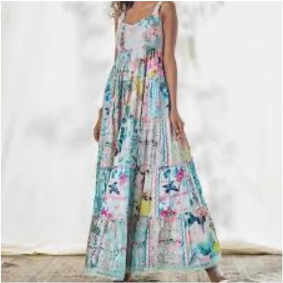 HEMANT & NANDITA Teien Floral empire waist maxi Cotton Dress xs nwt - Picture 2 of 15